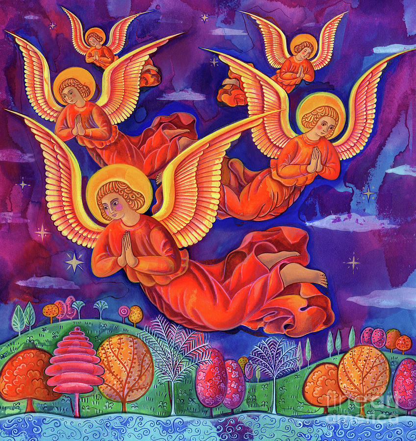 Christmas Painting - Angels by Jane Tattersfield