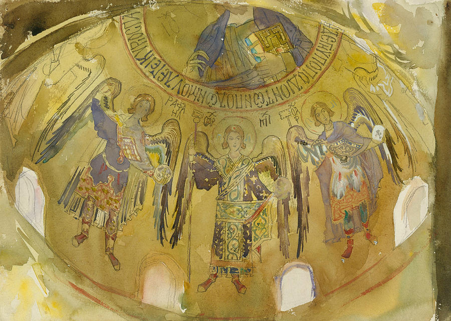 Angels, Mosaic, Palatine Chapel, Palermo, 1897-1903 Drawing by John Singer Sargent