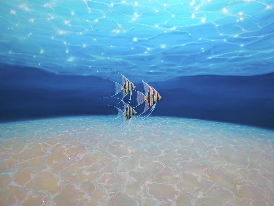 Angels under the sea - an underwater seascape with angel fish Painting by Gill Bustamante