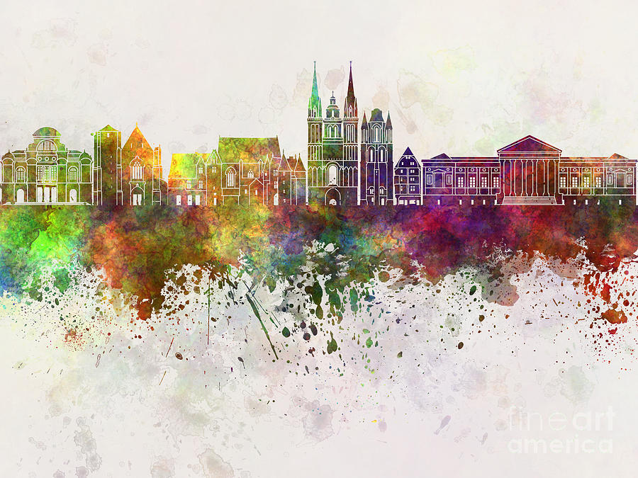 Abstract Painting - Angers skyline in watercolor background by Pablo Romero
