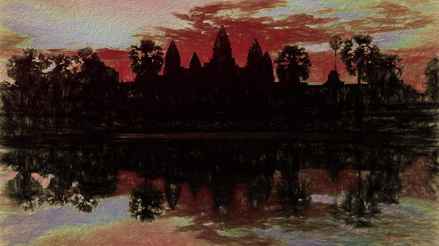 Angkor Wat Red Sketch Photograph by Stephen Stookey