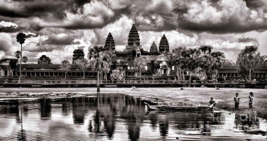 Landscape Photograph - Angkor Wat Sepia Paint  by Chuck Kuhn