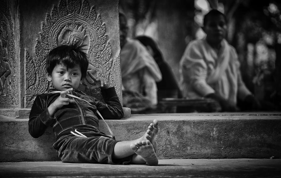 Buddha Photograph - Angkor Wat Temple Boy 1 by David Longstreath