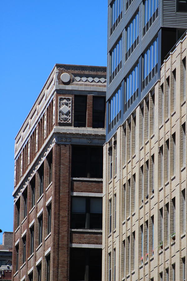 Angled Closeup of Brick and White Buildings Downtown Chitown Photograph by Colleen Cornelius
