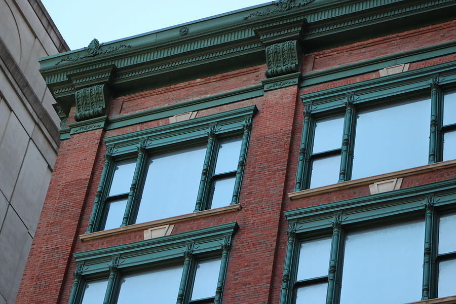 Angled View of Brick Building With Green Trim Chicago Photograph by Colleen Cornelius