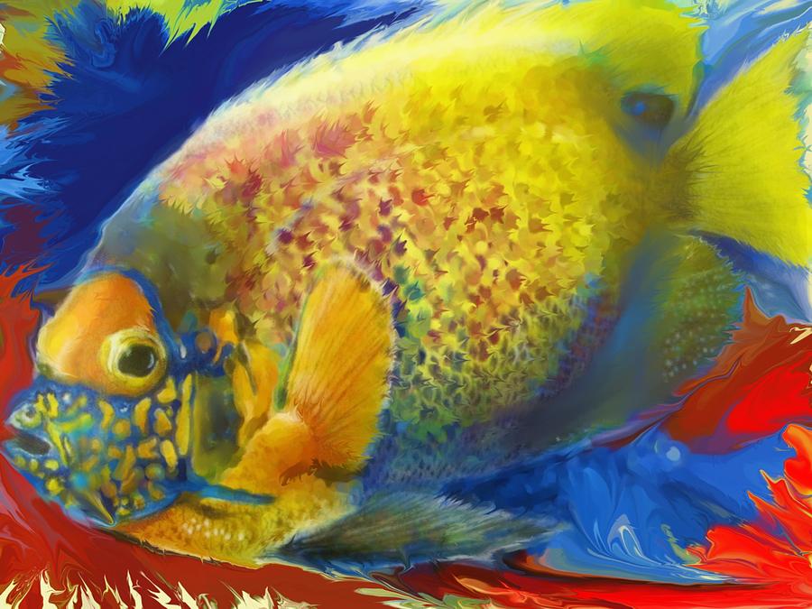 Seas Digital Art - Anglefish in Blue by David Raderstorf