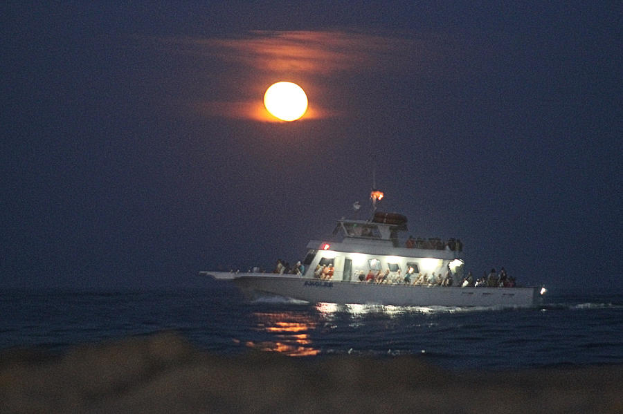 Angler Cruises Under Full Moon Photograph by Robert Banach