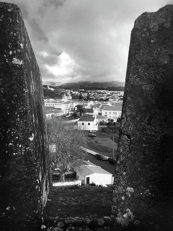 Angra do Heroismo from Monte Brasil in Black and White Photograph by Kelly Hazel