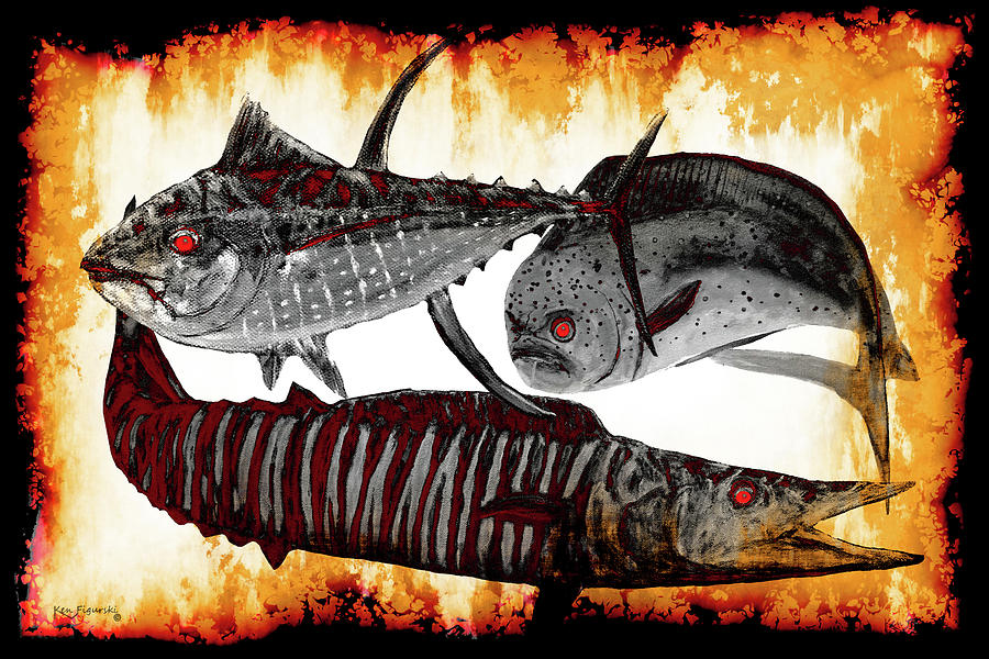 Terminator Fish In Flames Painting by Ken Figurski