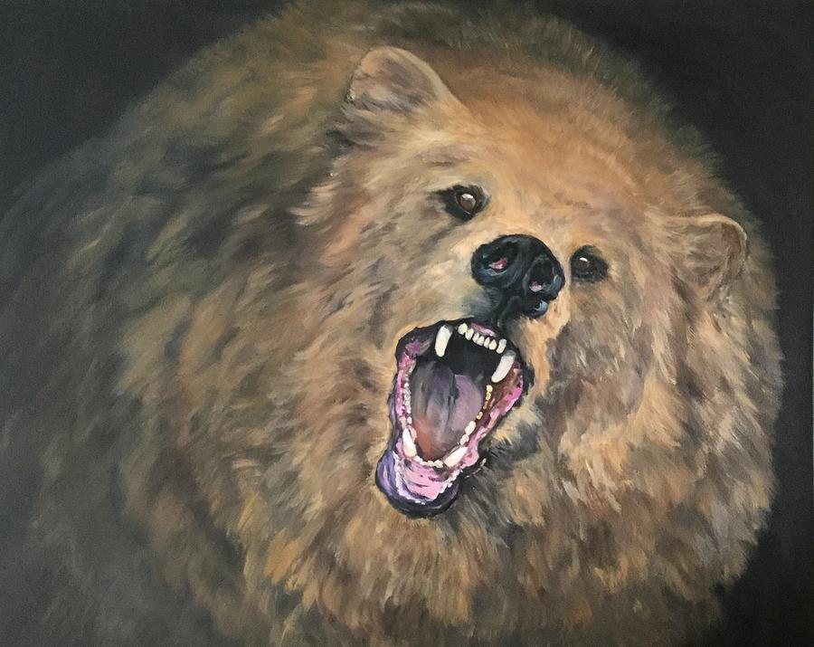 Angry Grizzly Bear Painting by Jean Walker