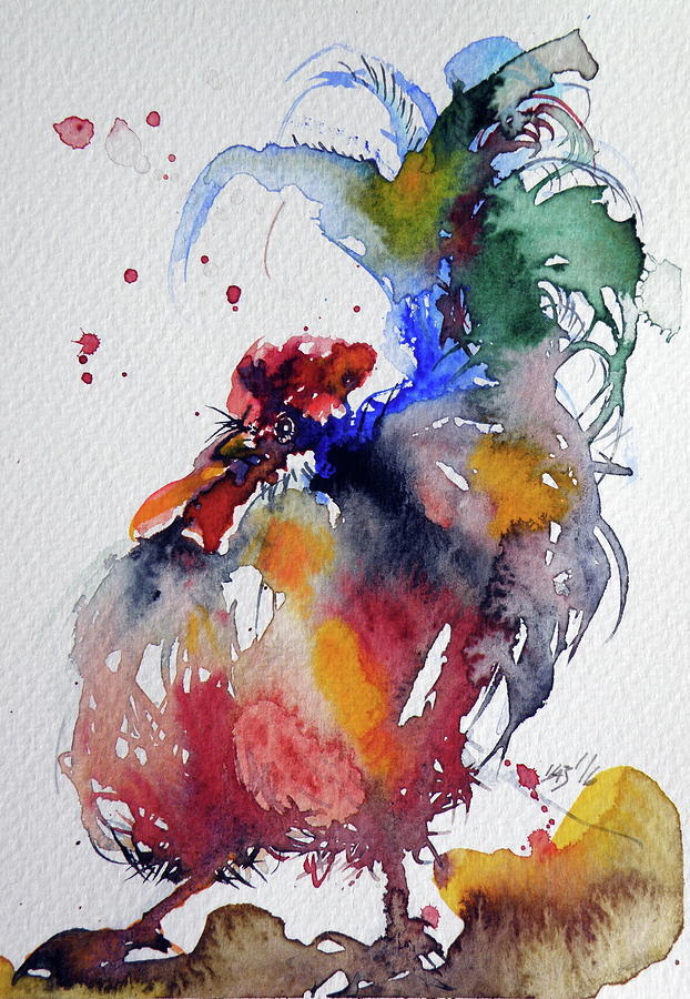 Angry rooster Painting by Kovacs Anna Brigitta