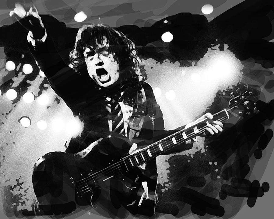 Angus Young B and W Mixed Media by Enki Art - Fine Art America