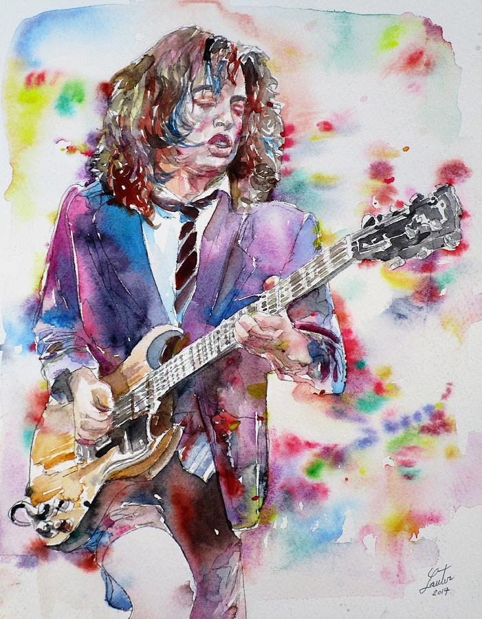 Angus Young Painting - ANGUS YOUNG - watercolor portrait by Fabrizio Cassetta