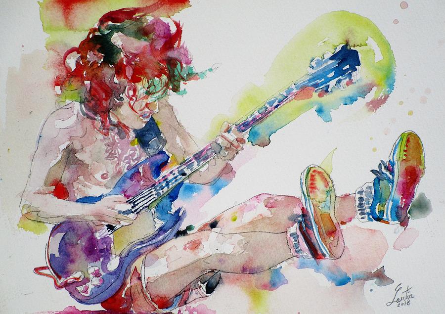 ANGUS YOUNG - watercolor portrait.3 Painting by Fabrizio Cassetta