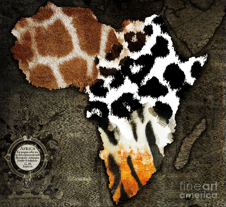 Wildlife Painting - Animal Fur Map of Africa by Mindy Sommers