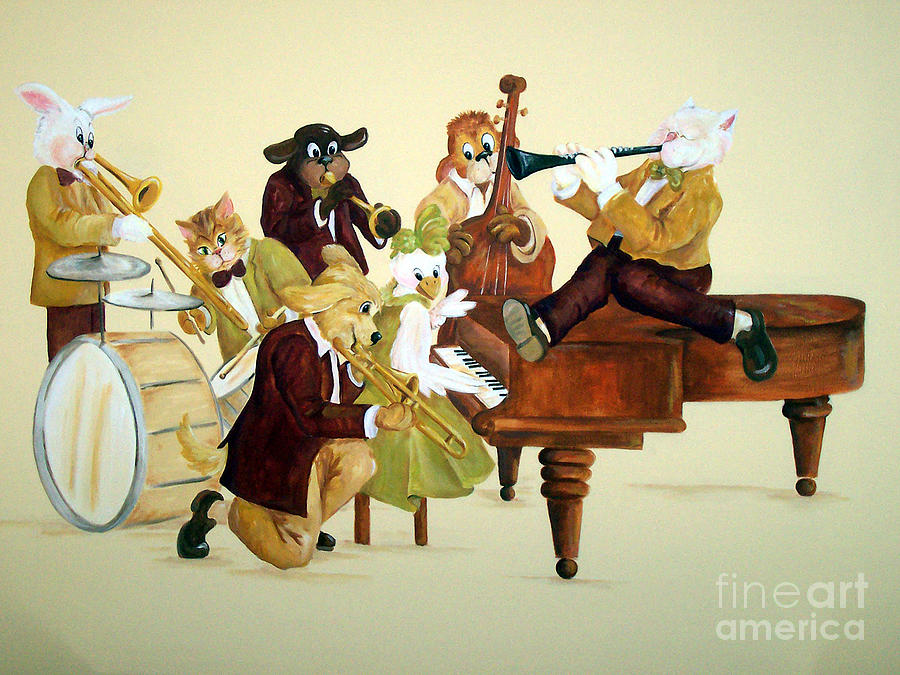 Drum Painting - Animal Jazz Band by Deborah Smith