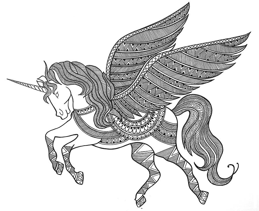 Black And White Drawing - Animal Unicorn by MGL Meiklejohn Graphics Licensing
