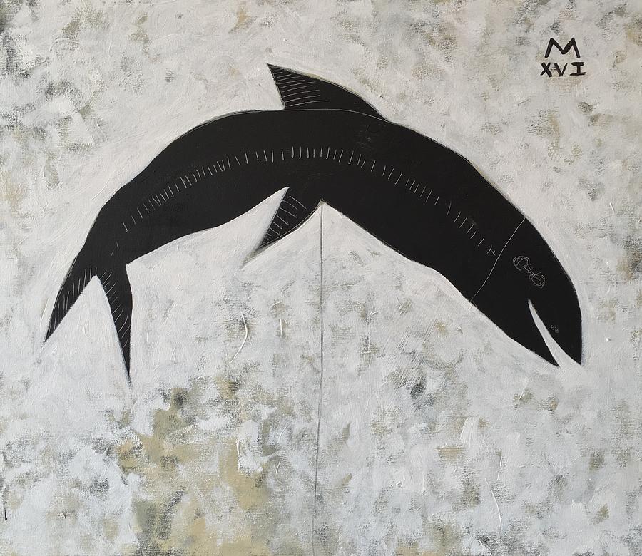 Abstract Painting - ANIMALIA Black Fish by Mark M Mellon