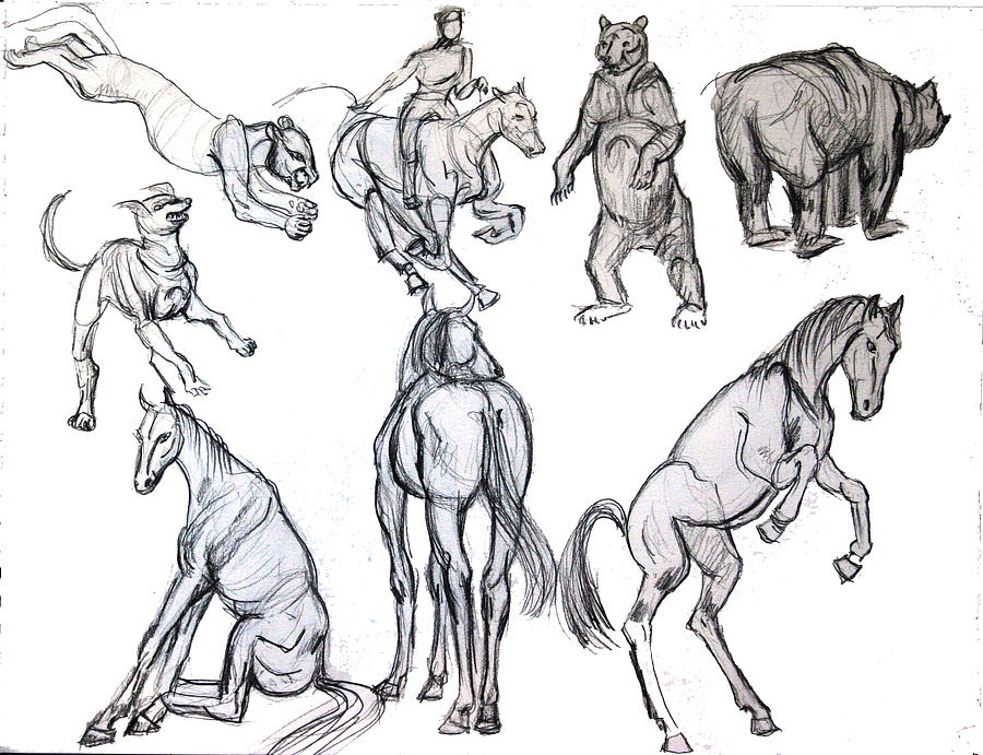 Animals 3 Drawing by Yelena Rubin