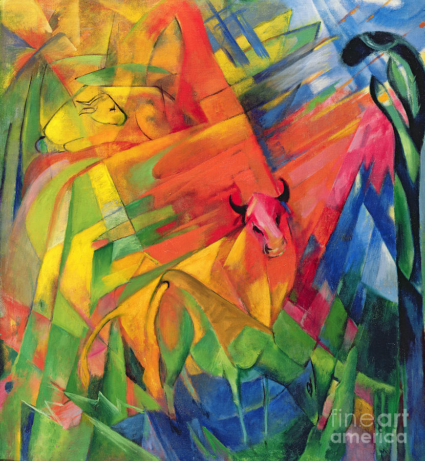Animals in a Landscape by Franz Marc Painting by Franz Marc