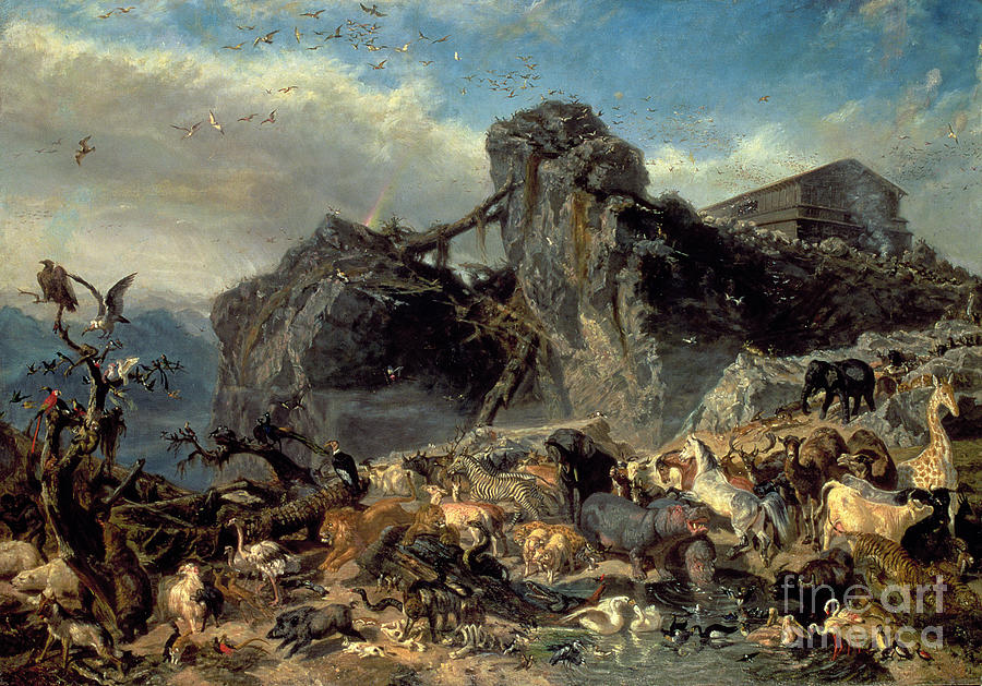Genesis Painting - Animals Leaving the Ark, Mount Ararat  by Filippo Palizzi
