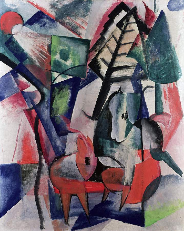 Animals Under Trees Painting by Franz Marc