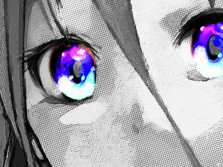 Anime Girl Eyes 2 Black And White Blue Eyes 2 Painting by Tony Rubino