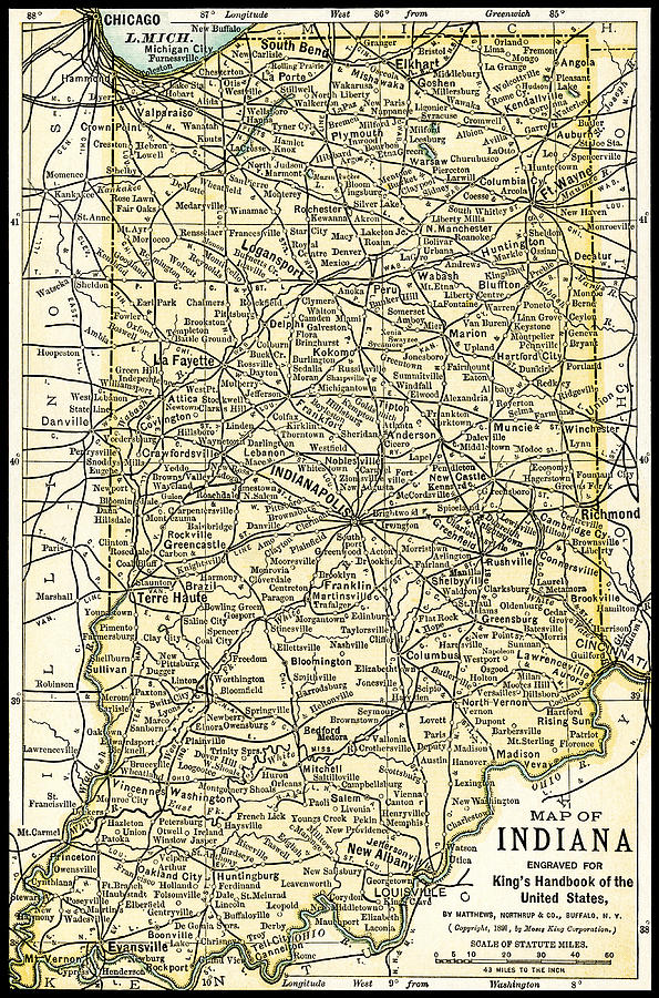 Indiana Antique Map 1891 Photograph by Phil Cardamone
