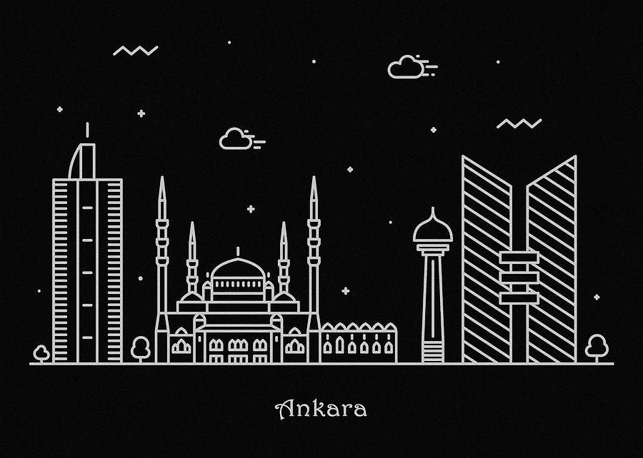 Ankara Skyline Travel Poster Drawing by Inspirowl Design