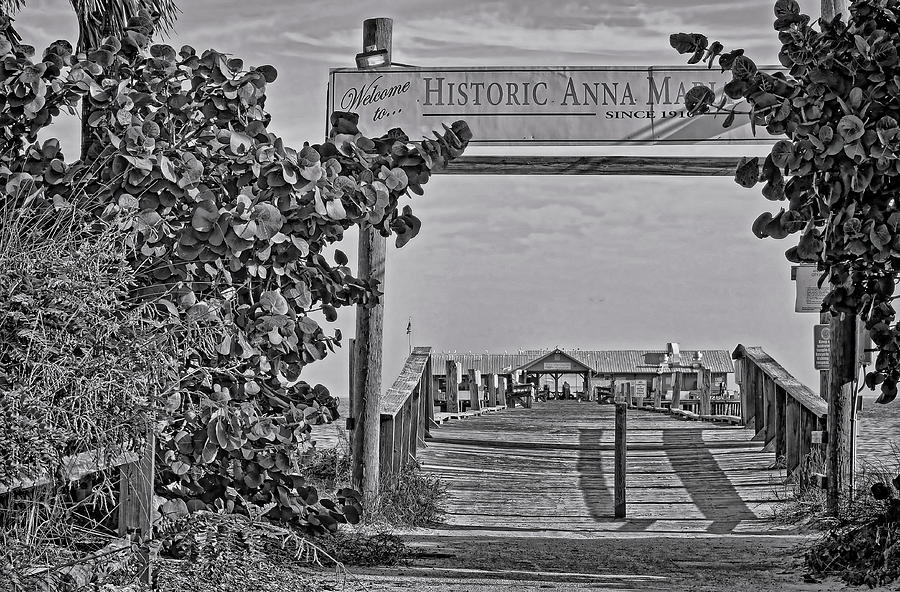 Anna Maria City Pier Landmark BW Photograph by HH Photography of Florida