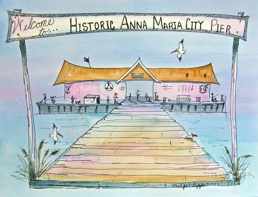 Anna Maria City Pier Painting by Midge Pippel