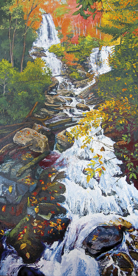 Waterfall Painting - Anna Ruby Falls in Autumn by Peter Muzyka
