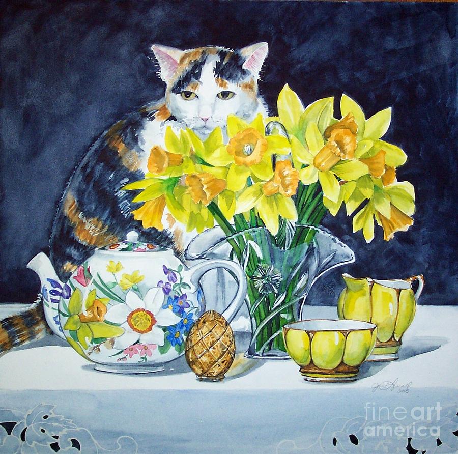 Annabelle Behind Flowers Painting by Jane Loveall