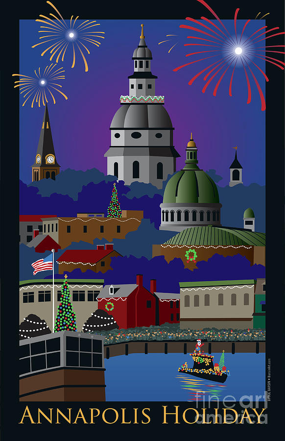 Annapolis Holiday with title Digital Art by Joe Barsin