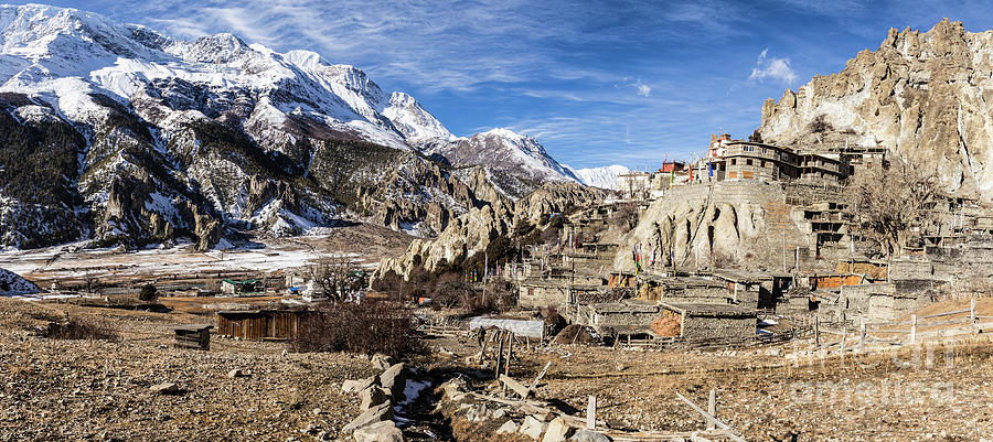 Annapurna and Brega Buddhist monastery in Nepal Photograph by Didier Marti