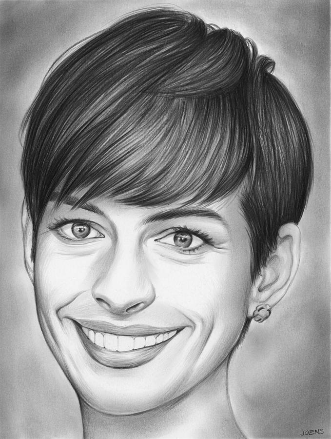 Celebrity Drawing - Anne Hathaway by Greg Joens