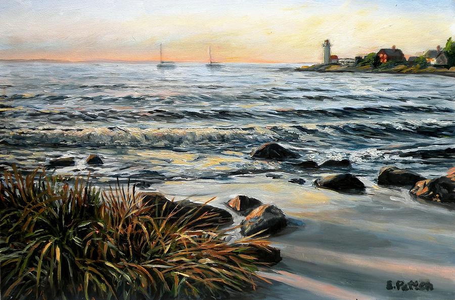 Beach Painting - Annisquam Beach and Lighthouse by Eileen Patten Oliver