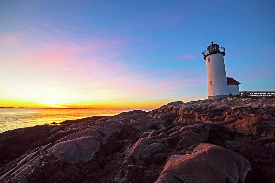 Sunset Photograph - Annisquam Lighthouse Gloucester MA Vibrant Sunset by Toby McGuire