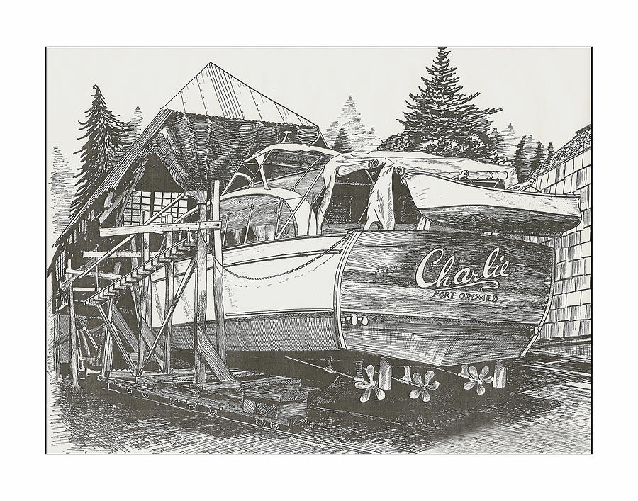 Fishing Drawing - Annual Haul Out Chris Craft Yacht by Jack Pumphrey