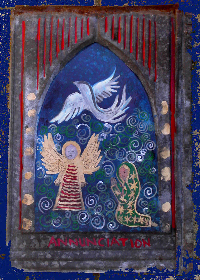 Dove Painting - Annunciation Folk Art by Anne Cameron Cutri