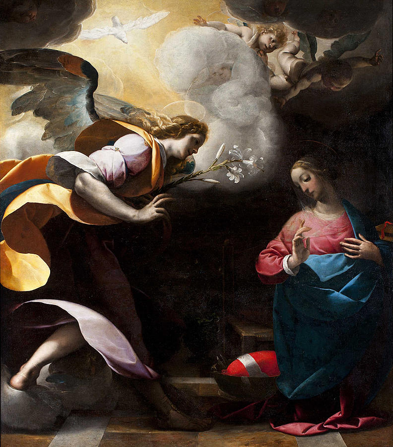 Annunciation Painting by Pier Francesco Mazzucchelli