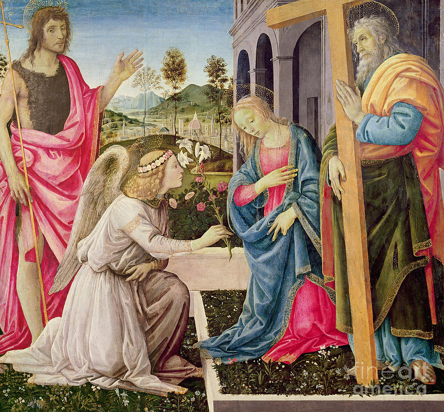 Annunciation with Saint Joseph and Saint John the Baptist Painting by Filippino Lippi
