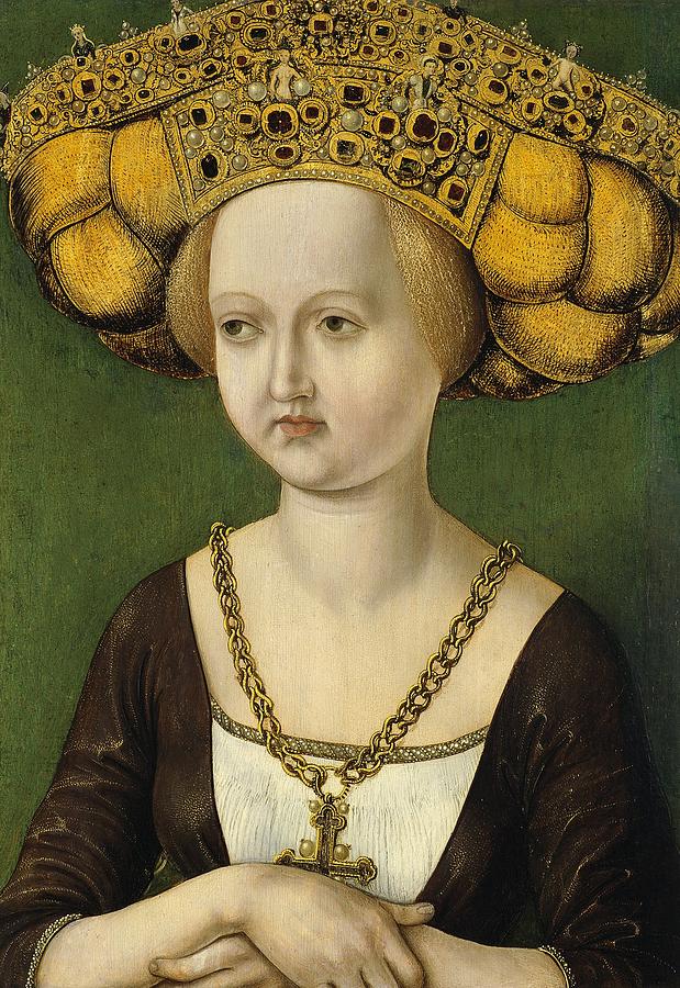 Anonymous Austrian artist Active at the Court of Tyrol ca. 1485, Portrait of Kunigunde of Austria ca Painting by Celestial Images