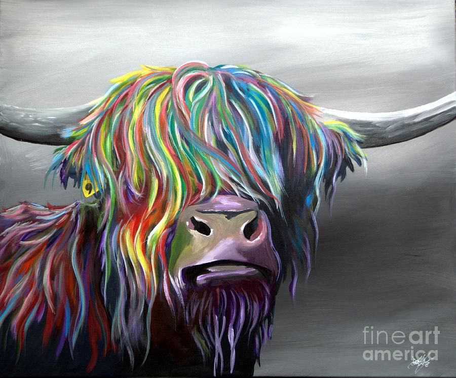 colorful highland cow painting