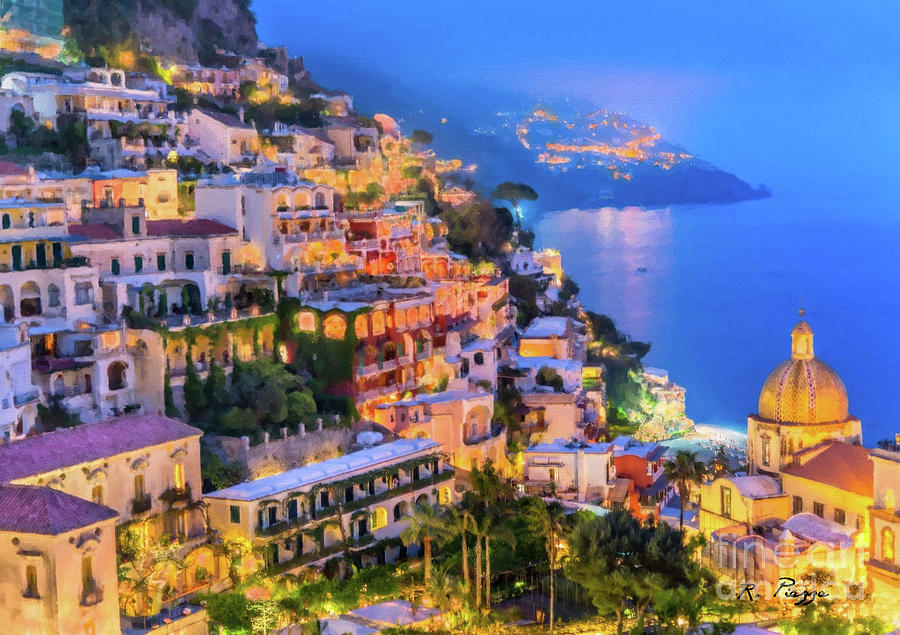 Another Glowing Evening in Positano by Rosario Piazza Another Glowing Evening in Positano by Rosario Piazza