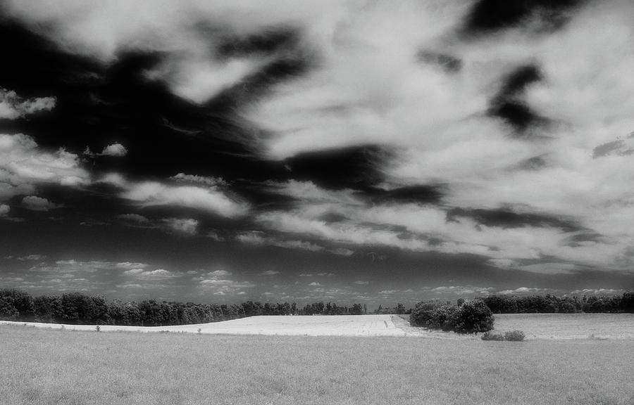 Abstract Photograph - Another Look At Fields And Clouds BW by Lyle Crump