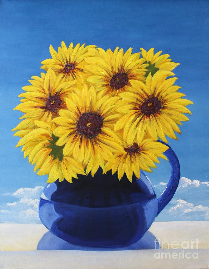 Another Sunflower in a Blue Bpicher Painting by Mary Erbert