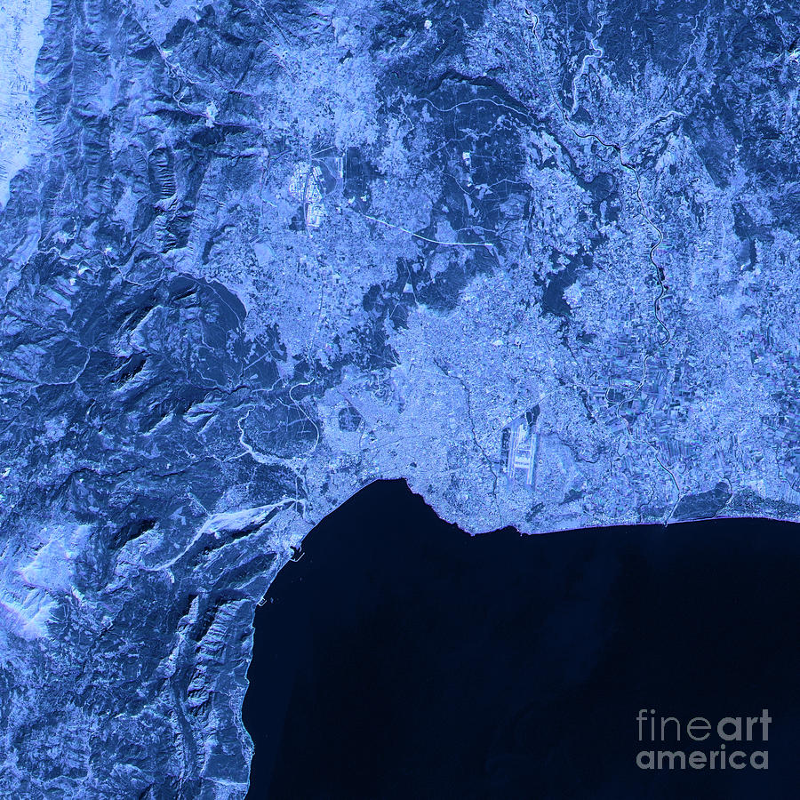 Turkey Digital Art - Antalya Abstract City Map Satellite Image Blue by Frank Ramspott