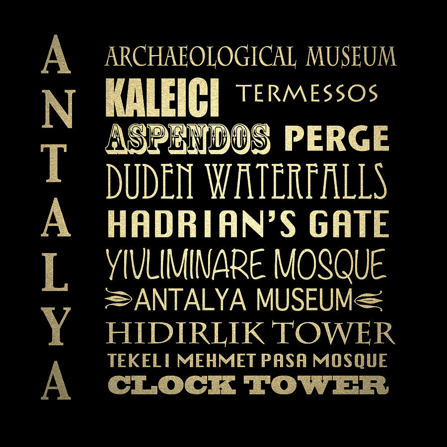 Typography Digital Art - Antalya Famous Landmarks by Patricia Lintner