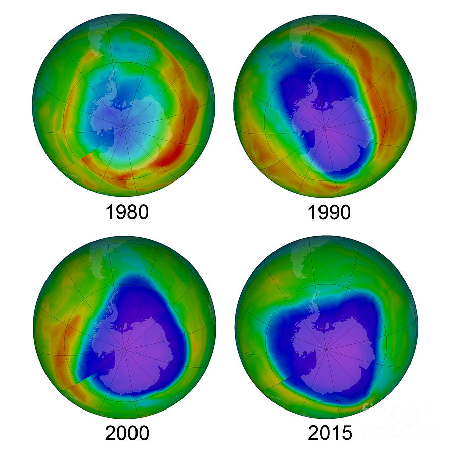 Antarctic Ozone Hole, 1980, 1990, 2000 Photograph by Jessica Wilson/NASA